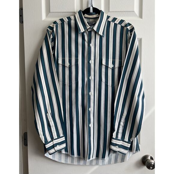 Wrangler Other - WRANGLER Vintage 90's Striped Cowboy Cut Reg Fit X-Long Tails Button Shirt 16x34